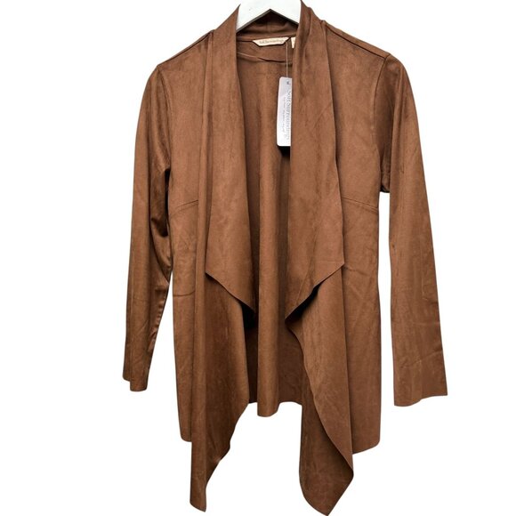 Soft Surroundings Faux Suede Jacket Medium Petite Stretch Brown Draped NWT - Picture 1 of 8